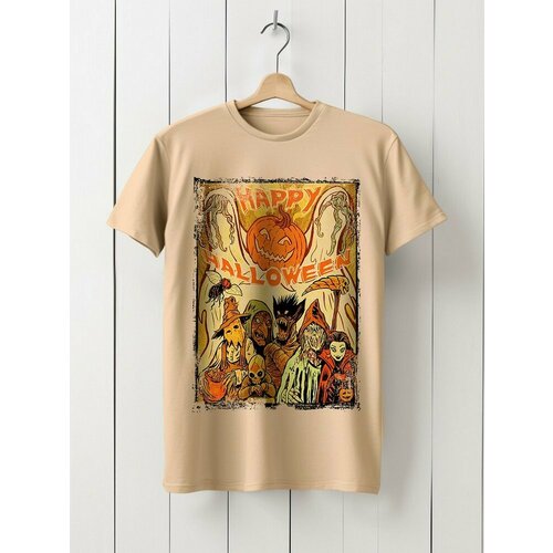 фото Футболка hypnotica футболка унисекс бежевая из хлопка с dtf принтом хеллоуин рэтро плакат (винтаж, осень, подарок, helloween) - 9425, размер 3xl, бежевый