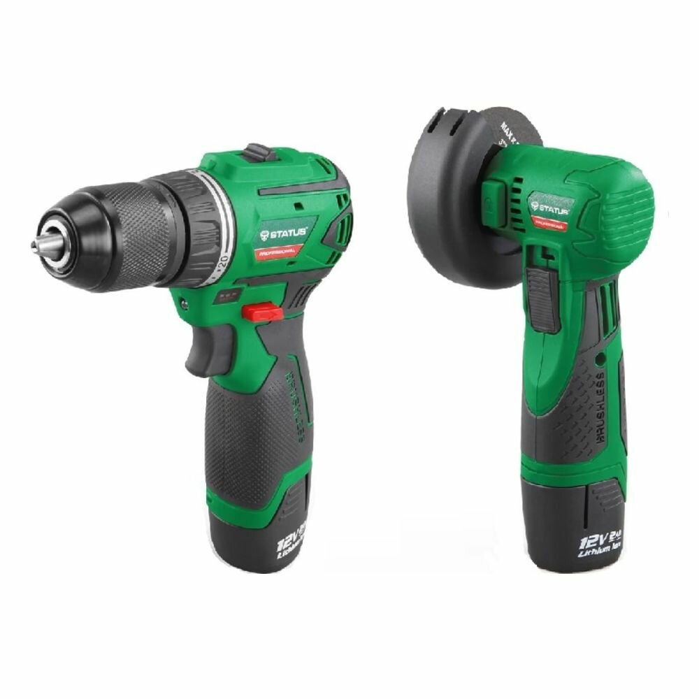 фото Аккумуляторный шуруповерт STATUS CBL12Li и мини УШМ STATUS SH 115 E, 12в, 2акк х 2Ah, з. у.