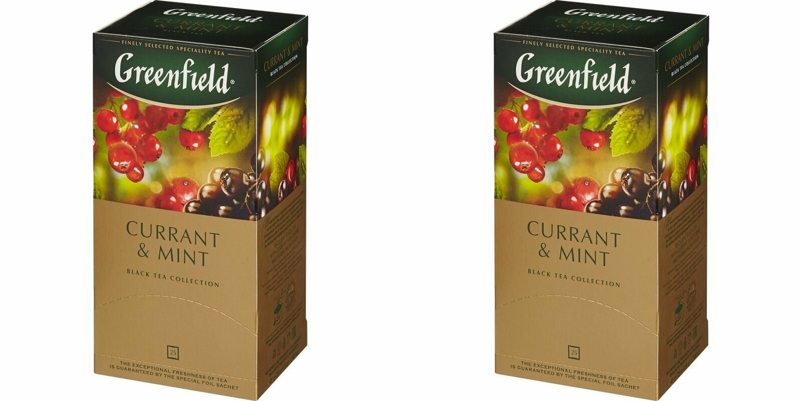 Greenfield Чай в пакетиках Currant and Mint, черный, 25 шт, 2 уп