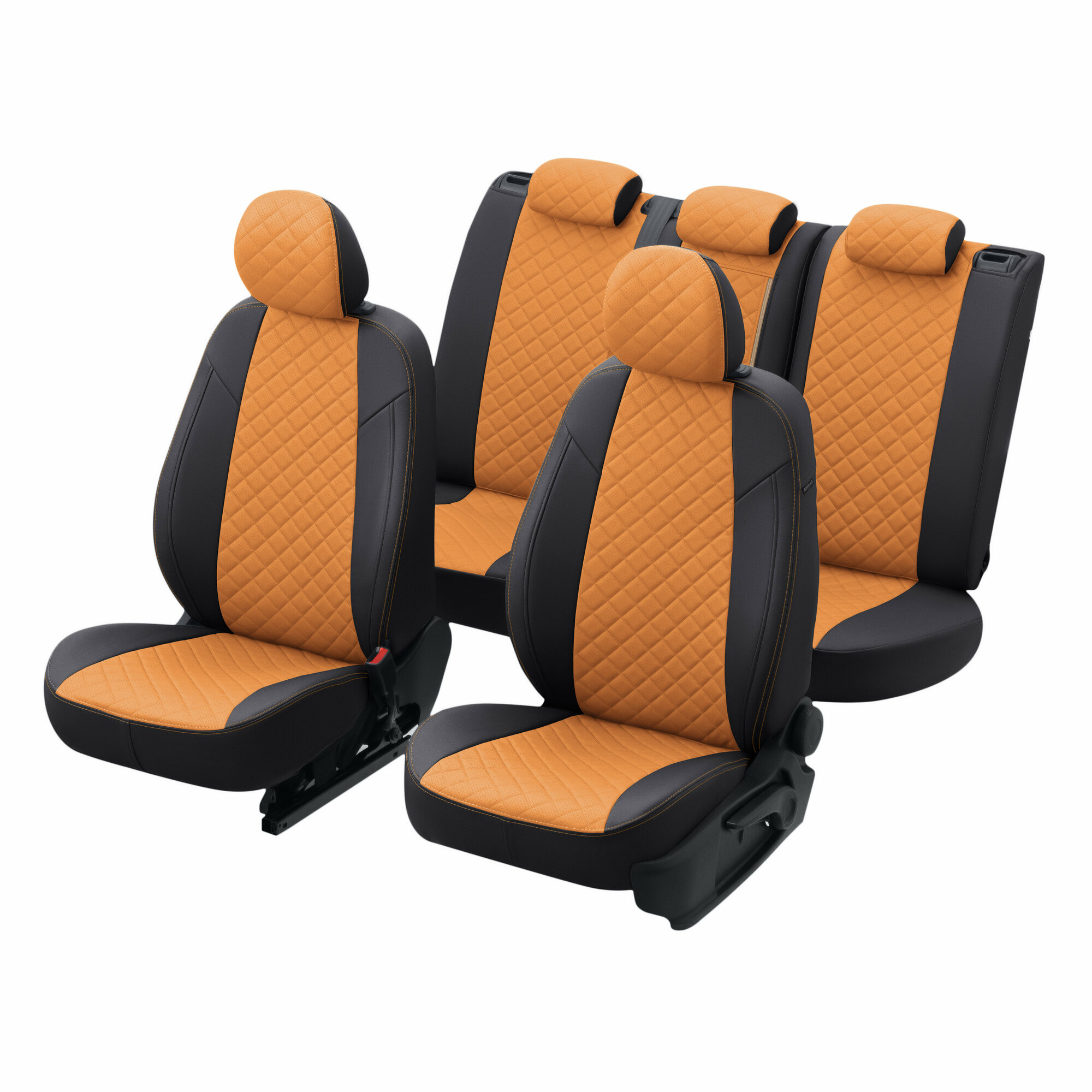Комплект чехлов Автопилот Ромб Hyundai Solaris I Sd / KIA Rio III Sd (40/60) с 10-17г. Черный + Оранжевый