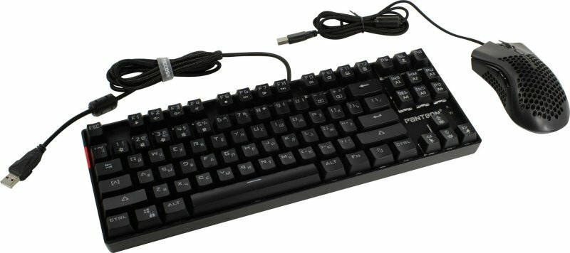 Игровой набор с LED- подсветкой механическая клавиатура (87 клавиш JIXIAN Red Switches колпачки двойное литьё LED подсветка 22 базовых режима + 5 пользовательских ) + программируемая мышь (INSTANT 725 + MCU 400-7200DPI 60 IPS/60G 75гр LED 10 режимов ПО ) PANTEON GS800