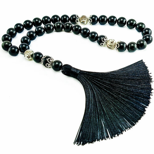 Четки из натурального камня радужный обсидиан 33 бусины, четки в машину, на руку - DecoStone