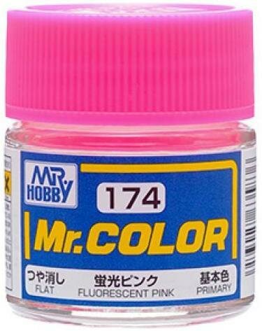 Краска акриловая на специальном разбавителе MR.HOBBY Mr.Color Fluorescent pink, Флуоресцентный розовый полуглянцевый, 15 мл.