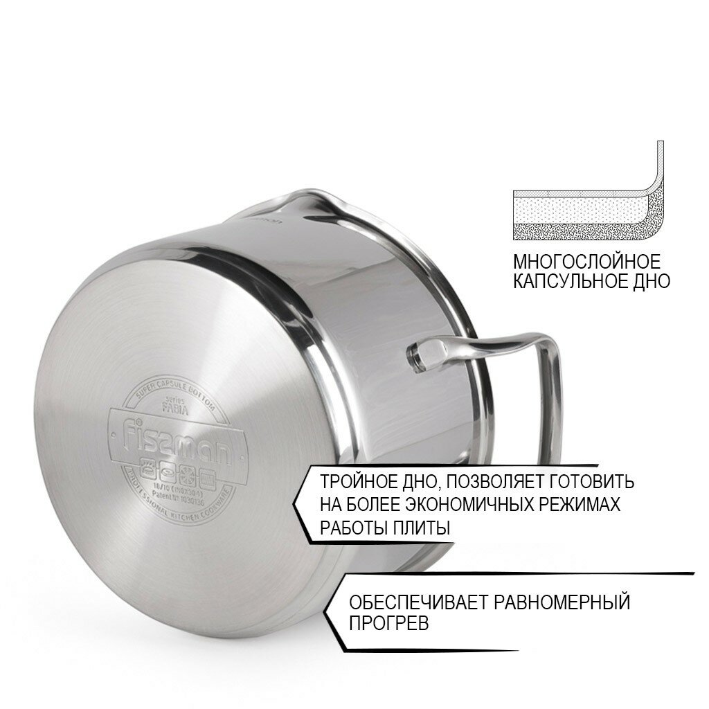Кастрюля Fissman Fabia 20x11,5 см / 3,45 л со стеклянной крышкой - фото №7