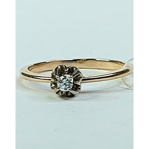 фото Кольцо помолвочное skorobogatov jewelry нежность, комбинированное, красное, белое золото, 585 проба, фианит, размер 16.5
