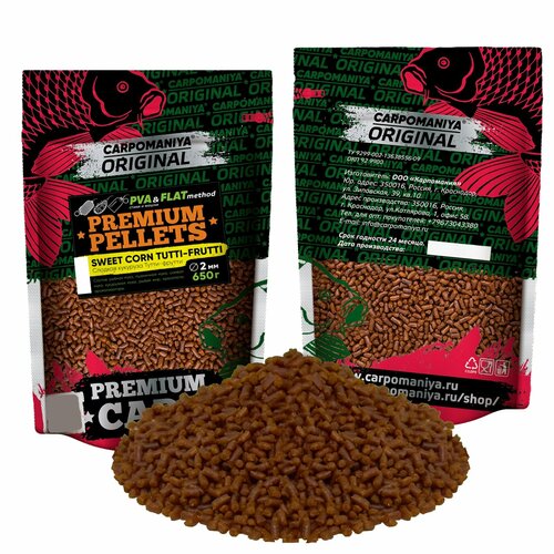 premium pellets red halibut красный палтус диаметр 4мм пакет 650г PREMIUM PELLETS SWEET CORN + TUTTI-FRUTTI (сладкая кукуруза + тутти-фрутти) диаметр 2мм пакет 650г