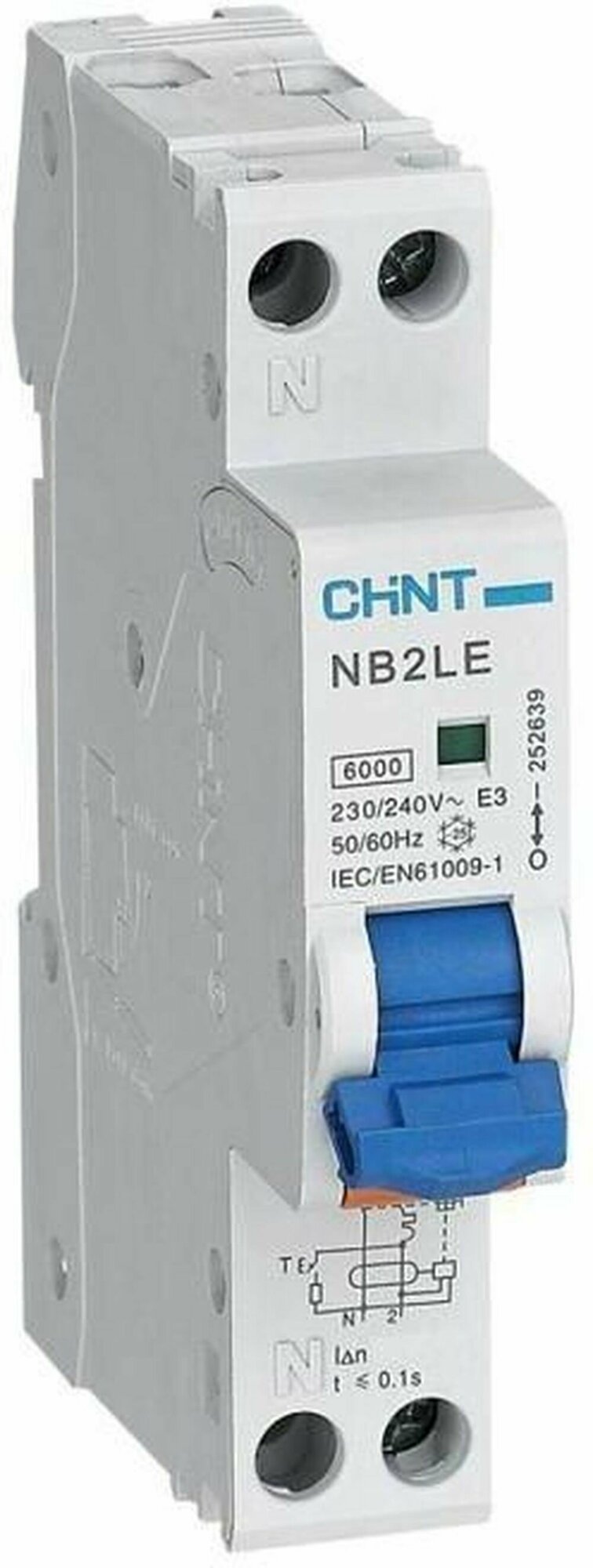 CHINT Диф. автомат NB2LE 1P+N 16A 30mA 1мод, х-ка С, электронный тип AС, 6kA