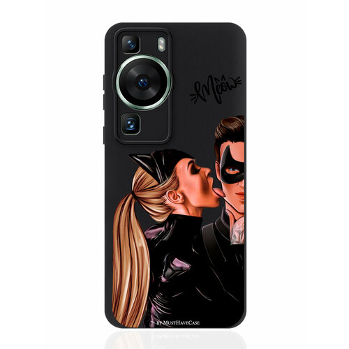 Чехол для смартфона Huawei P60 черный силиконовый Кошечка с парнем