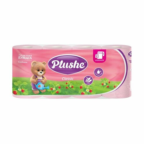 plushe бумага туалетная plushe classic 2 х слойная 4 шт Туалетная бумага Plushe Classic «Клубника», 2 слоя, 8 рулонов