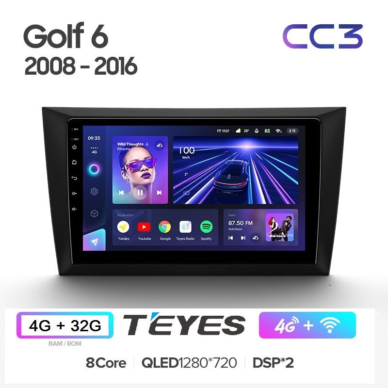 Магнитола Volkswagen Golf 6 2008 - 2016 Teyes CC3 4/32Гб ANDROID 8-ми ядерный процессор, QLED экран, DSP, 4G модем, голосовое управление