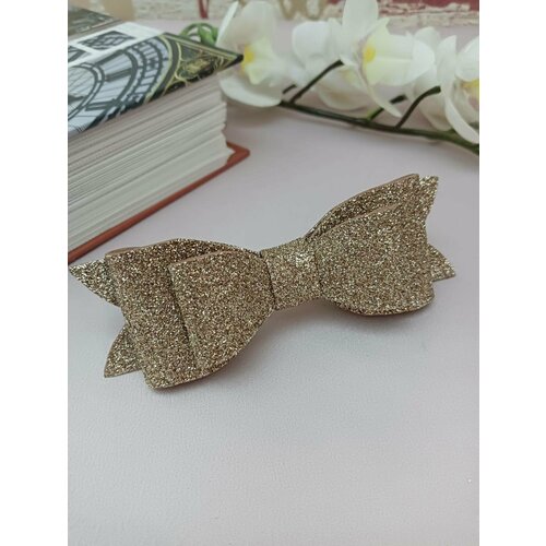 Бант-заколка автомат. Темная пудра. С блёстками. 12х4,5 см.