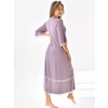 Фото #10 Женская ночная сорочка, длинная с рукавом, V-образным вырезом из вискозы с эластичным кружевом. Цвет нежно-сиреневый. Размер 50