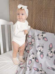 Плед флисовый 100х118 см, для новорожденных в кроватку коляску, "Мопсики" , серый с собачками