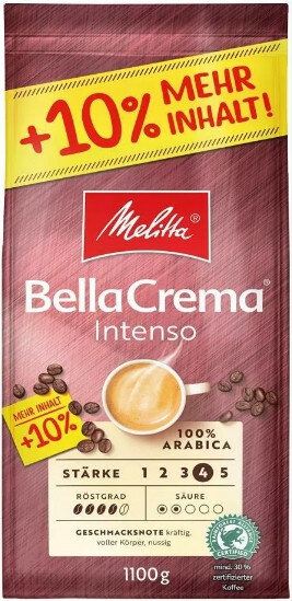 Melitta Bella Crema Intenso кофе в зернах 1,1 кг арабика 100% пакет (009826)