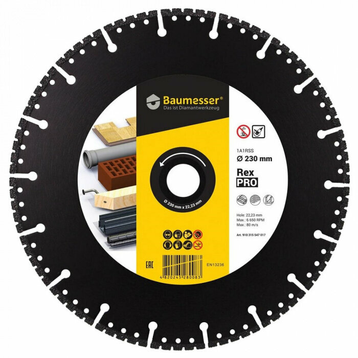 Диск алмазный Baumesser Pro Rex 1A1RSS V 230*2,6/1,8*6*22,2 910315547017 - фото №1