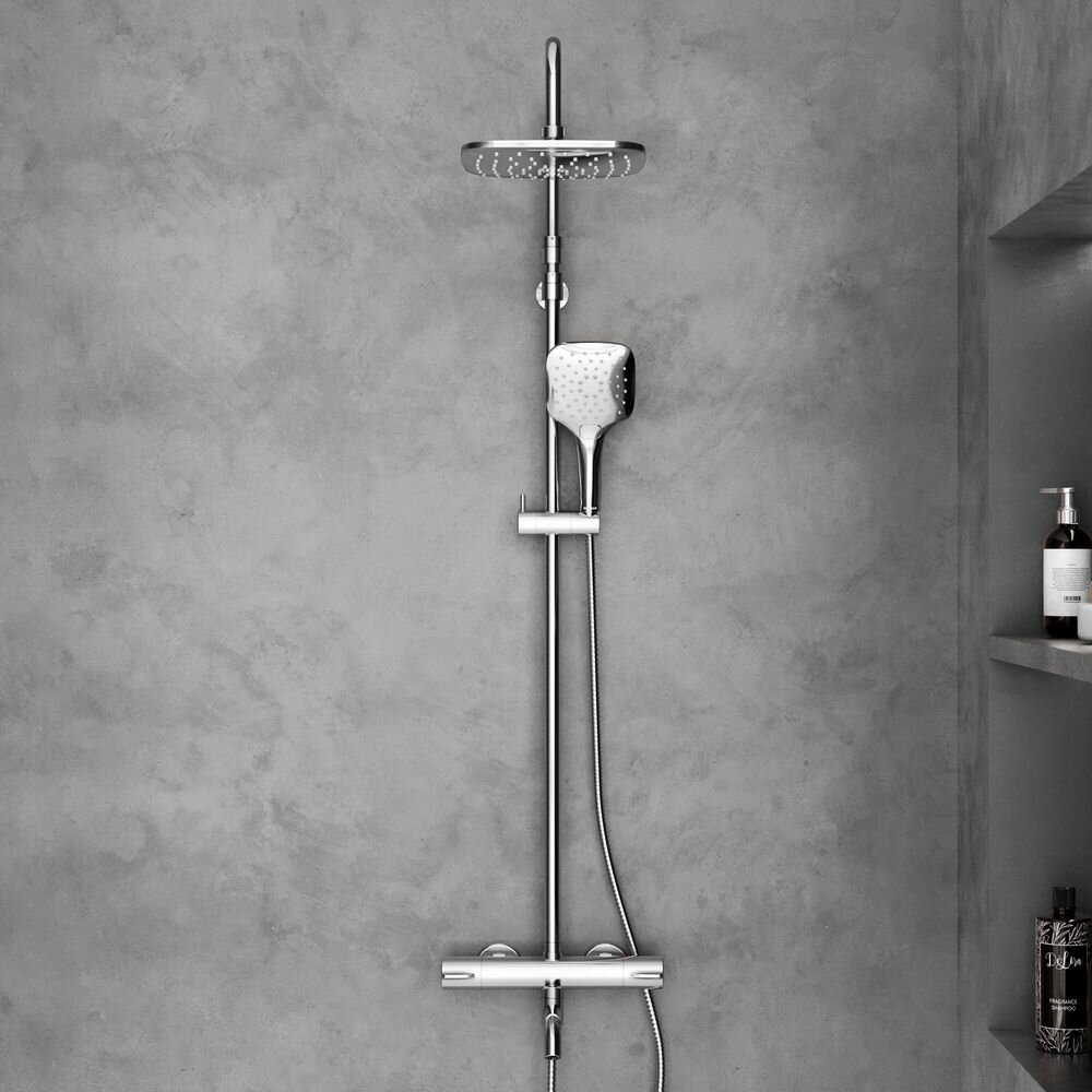 Душевая система с тропическим душем Damixa Aurora, хром, с термостатом, складной излив