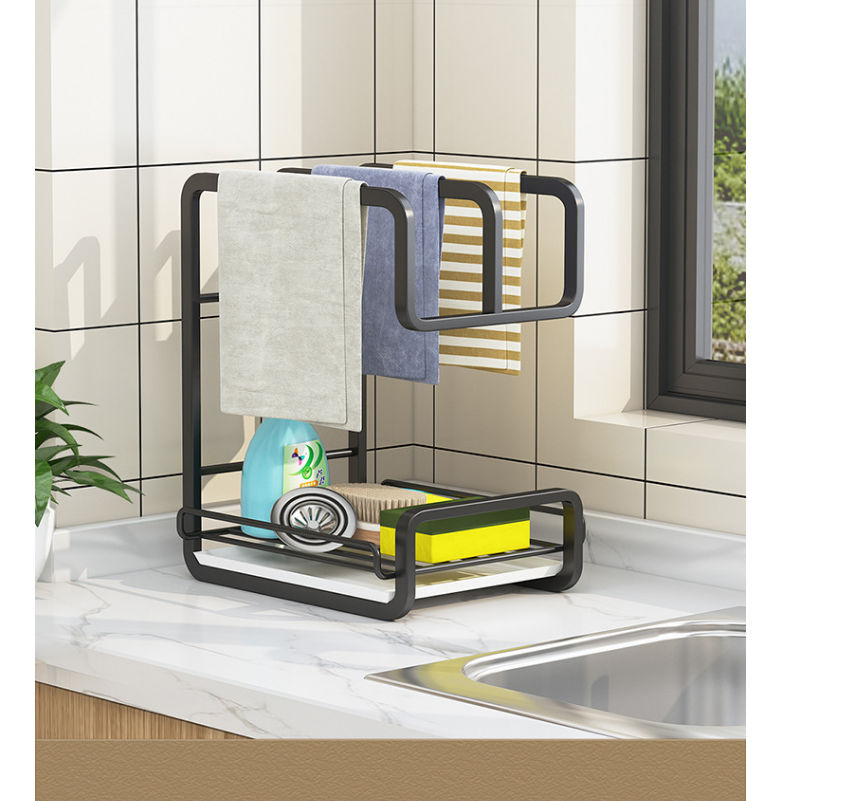Подставка-держатель кухонный для раковины MyPads органайзер для губки и моющего средства с держателем для полотенца черный