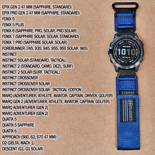 Нейлоновый ремешок Hemsut Rugged 22 мм для Garmin Fenix 7/6/5, Epix Gen 2 47mm, MARQ, Instinct, Forerunner (синий)