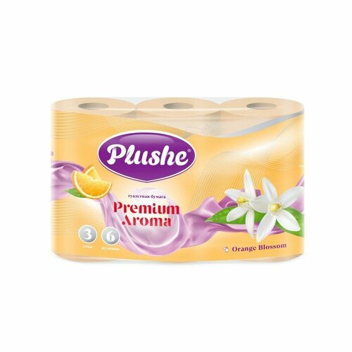 Plushe Туалетная бумага Plushe Premium Aroma Orange Blossom, 3 слоя 6 рулонов