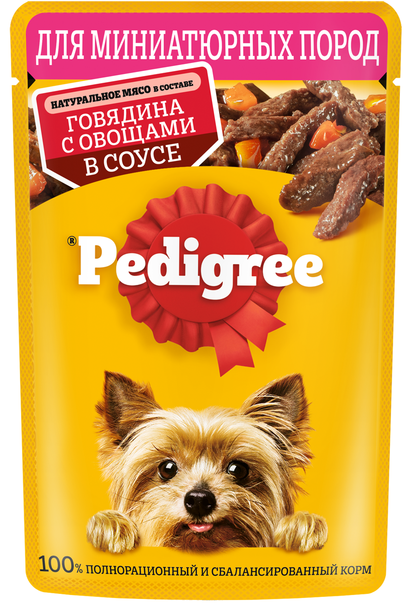 Влажный корм для собак Pedigree говядина, с овощами 1 уп. х 28 шт. х 85 г (для мелких и карликовых пород)