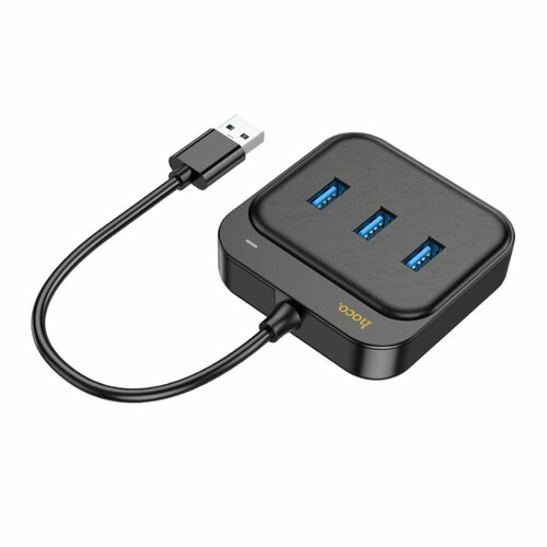 USB-концентратор HOCO HB35, EasyLink, 4 гнезда, 3xUSB 3.0, RJ45, кабель USB 1.2м, цвет: черный