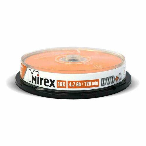 Носители информации DVD+R, 16x, Mirex, Cake/10, UL130013A1L диск mirex dvd r 4 7gb 16x мой выпускной cake упаковка 50 штук