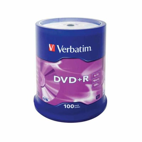 Носители информации DVD+R, 16x, Verbatim Azo Matt Silver, Cake/100, 43551 диск dvd r verbatim 4 7gb 16x cake box 25шт 43730