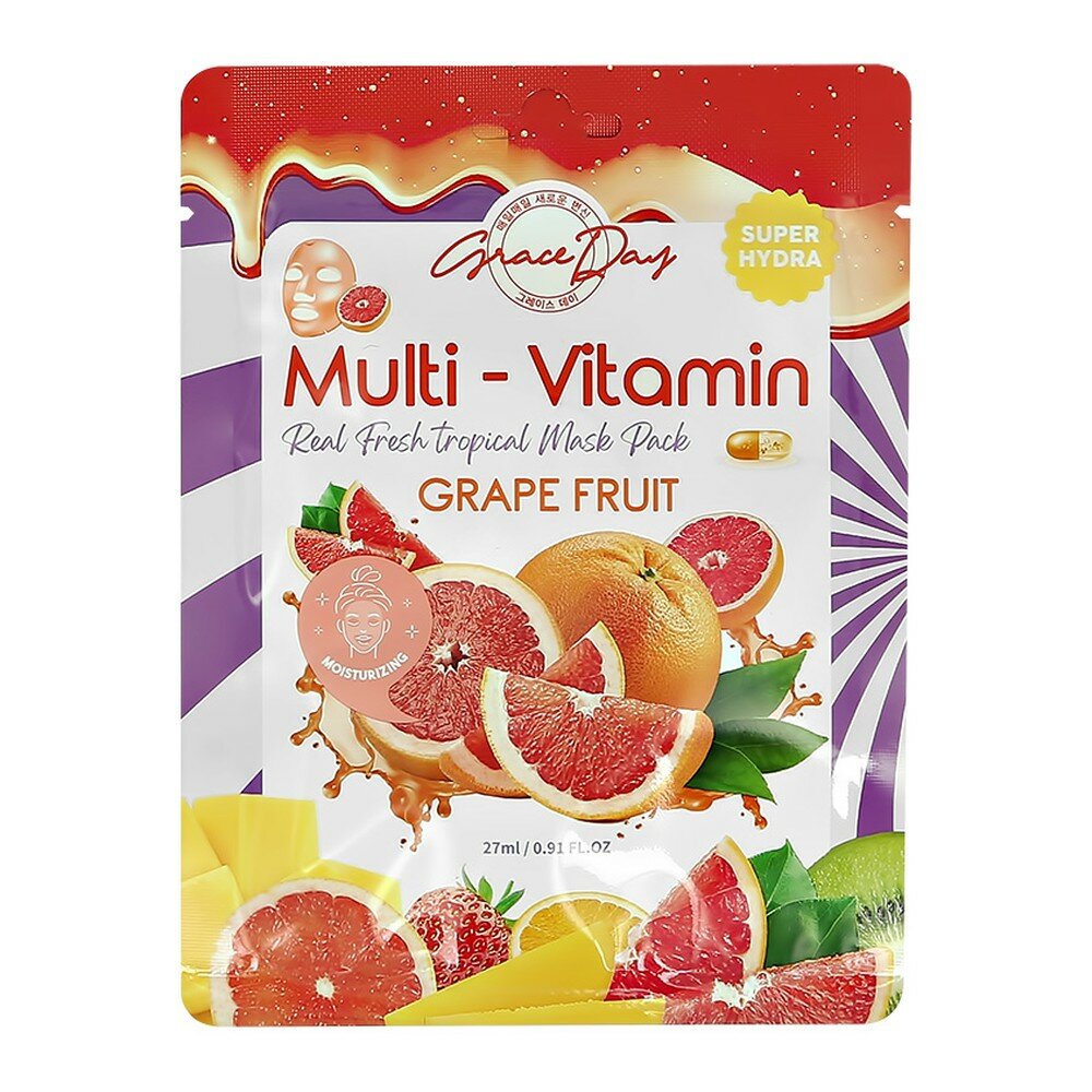 Маска для лица Grace Day Multi-Vitamin Grape Fruit Mask с экстрактом грейпфрута тканевая, 27 мл - фото №10