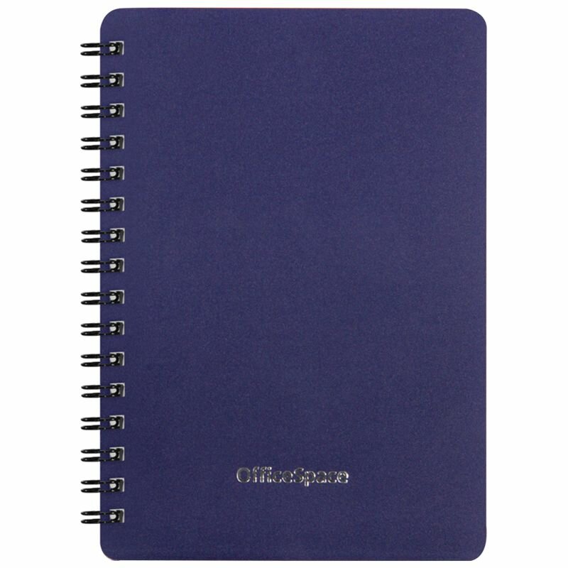 Записная книжка А6 60л, на гребне OfficeSpace "Base", синяя пластиковая обложка 310422