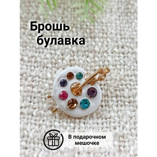 Брошь, стразы, белый