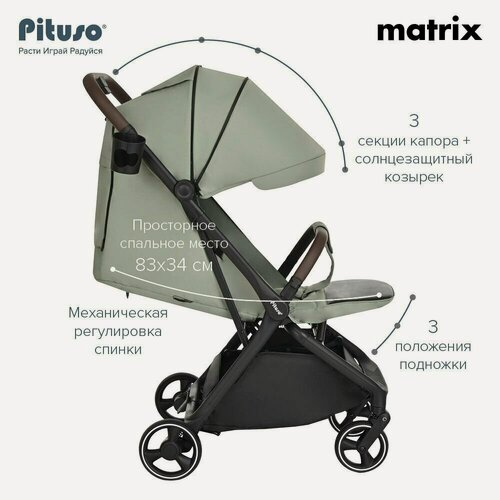 Изображение товара Коляска прогулочная Pituso Matrix Emerald Mood, для детей от 6 месяцев до 3 лет, прогулочный блок, изумруд