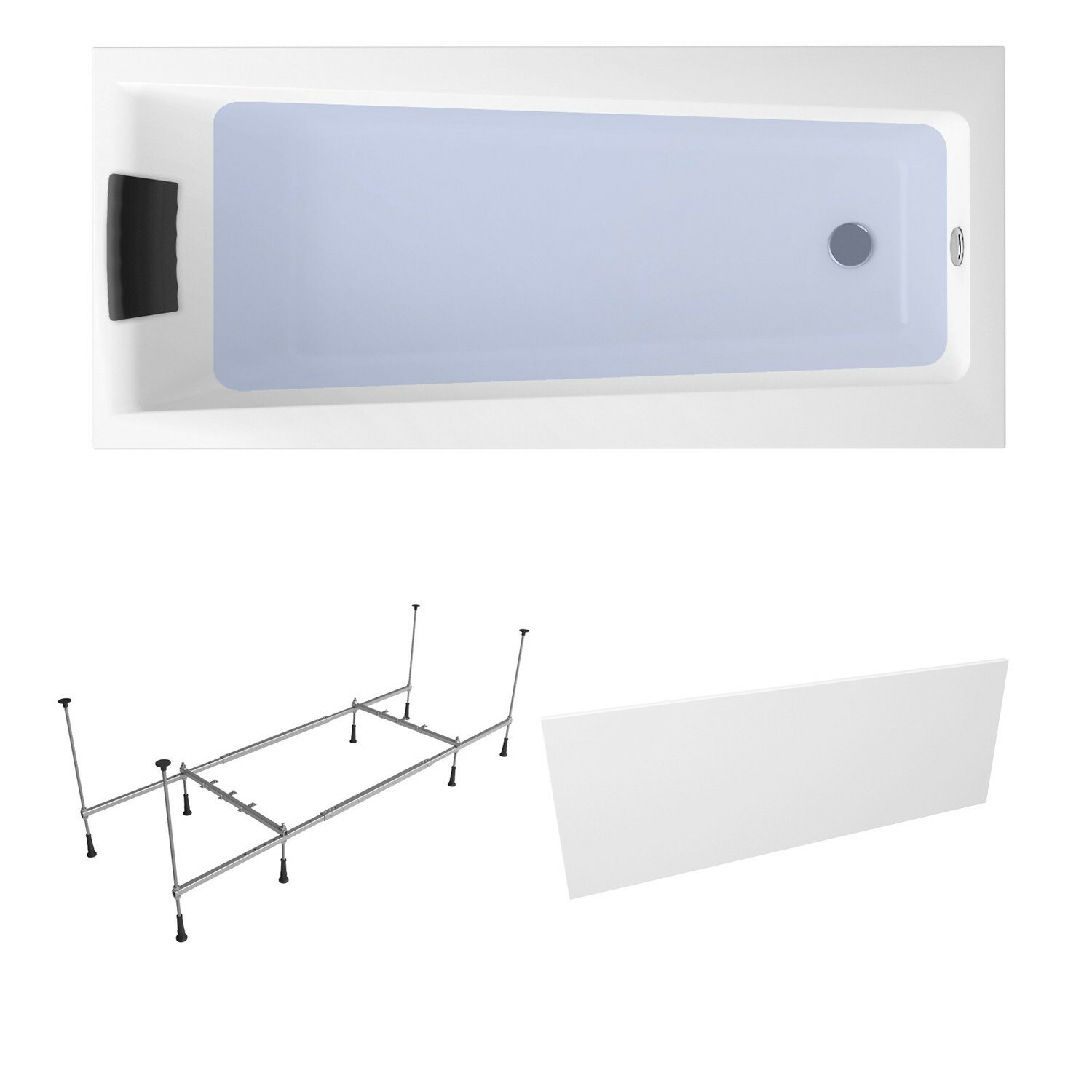 Акриловая ванна 160х75 см Lavinia Boho Rock набор 4 в 1: прямоугольная ванна, металлический каркас, подголовник, лицевой экран