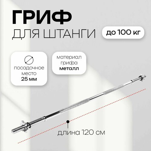 фото Гриф прямой с замками, вес 4,9 кг, 120 см, d=25 мм, до 100 кг россия