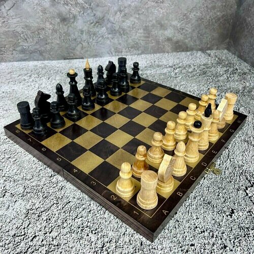 Шахматы обиходные деревянные Объедовские, доска венге-золото, 29х14.5х3 см