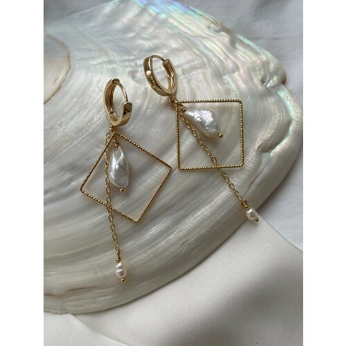 Серьги PANSY, жемчуг пресноводный культивированный, размер/диаметр 100 мм, золотой, бежевый