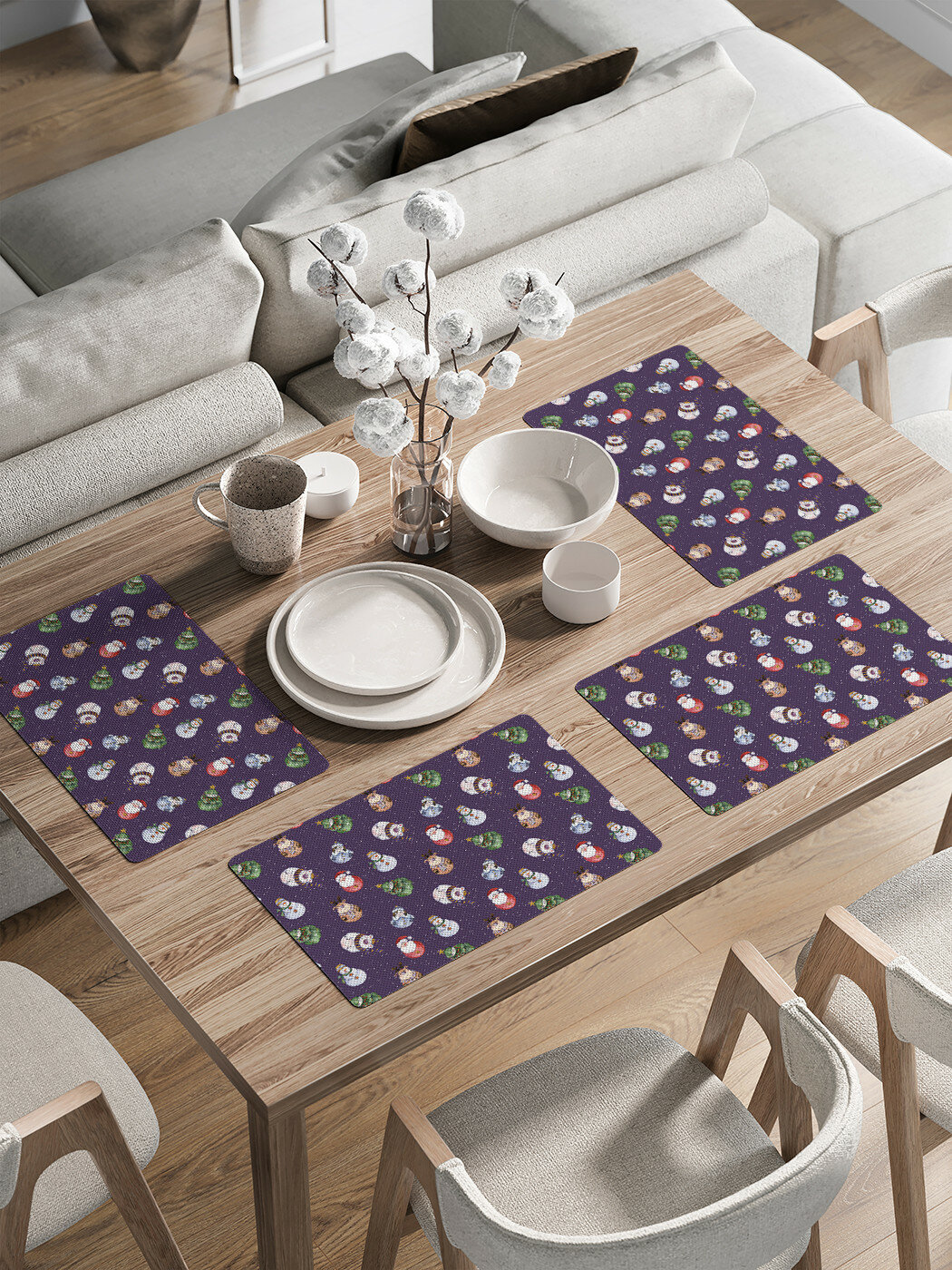 Набор прямоугольных тканевых салфеток на стол для сервировки JoyArty "Игрушки на ёлку" плейсмат, 30x46 см, 4шт.
