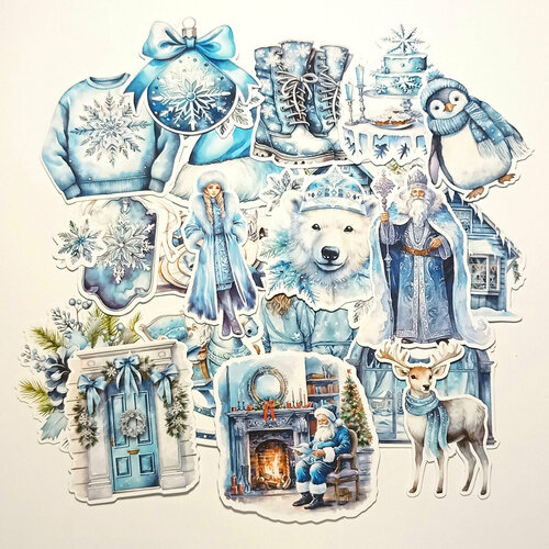 Высечки для скрапбукинга Новый год в голубых тонах 2 Дед Мороз и Снегурочка набор 25 шт для дизайна 235₽