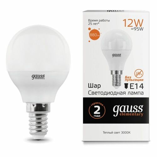 Лампа LED GAUSS E14 шар 12Вт Elementary одна шт. [53112]