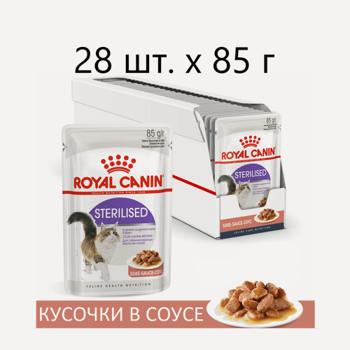 Изображение товара Влажный корм для стерилизованных кошек Royal Canin Sterilised, 28 шт. х 85 г (кусочки в соусе)