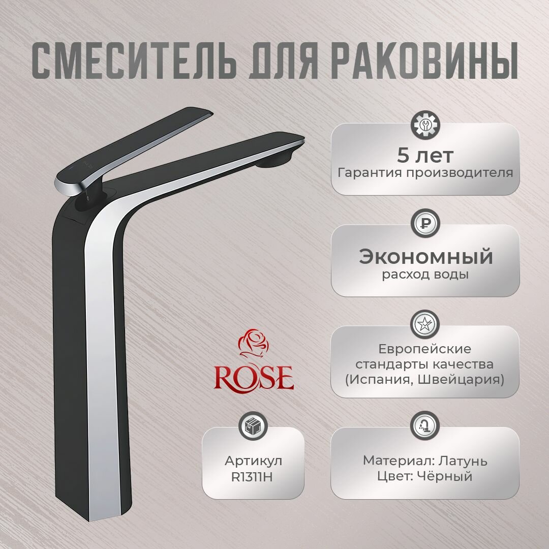 Смеситель для раковины ROSE R1311Н латунь, цвет черный