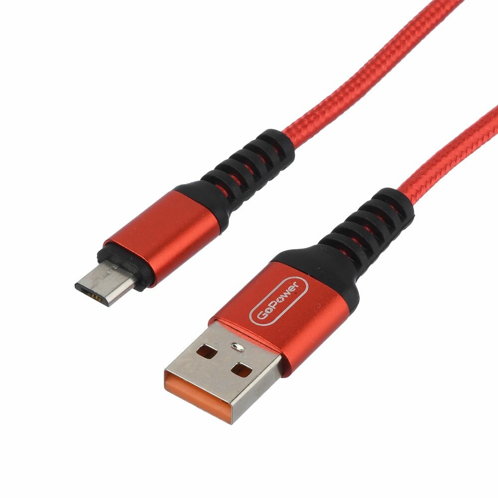 Кабель GoPower GP02M USB - microUSB 1 2.4A нейлон красный