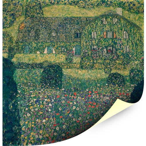 Картина для интерьера "Деревенский дом в Аттерзе", художник Климт, Густав, печать на холсте (40х41 см / без подрамника)