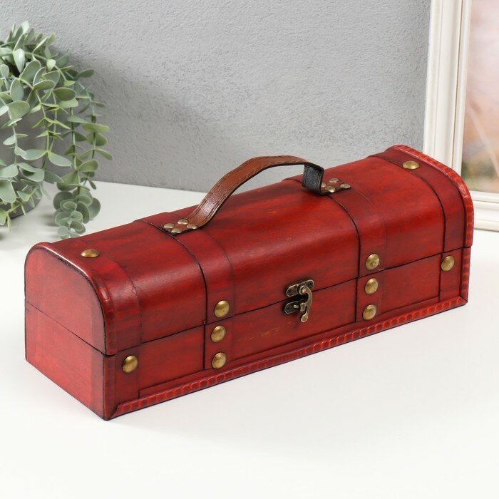 фото Шкатулка дерево под бутылку "С заклёпками" красно-коричневая 11х34х12,8 см 9932840