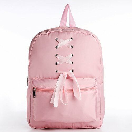 NAZAMOK Рюкзак школьный текстильный с лентами, 38х29х11 см, цвет розовый, отдел на молнии