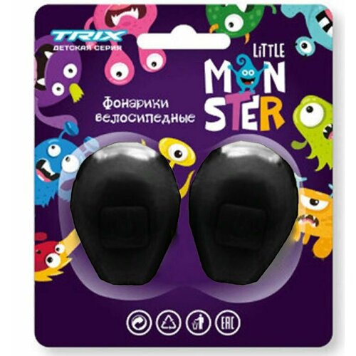 педали детские trix little monster 00000013842 черный Фонари TRIX Little Monster детские, комплект передний задний, 3 режима, силикон, черные