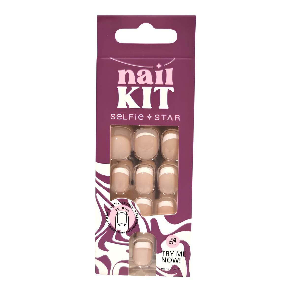 Набор накладных ногтей без клея Классический френч короткая длина Selfie Star Nails Kit Without Glue Classic French Short Length SSNK0011, 24 шт