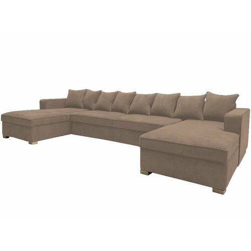 Диван-кровать угловой Pillopipe для гостиной c подлокотниками, бежевый, велюр, раскладной, 297х170x58см