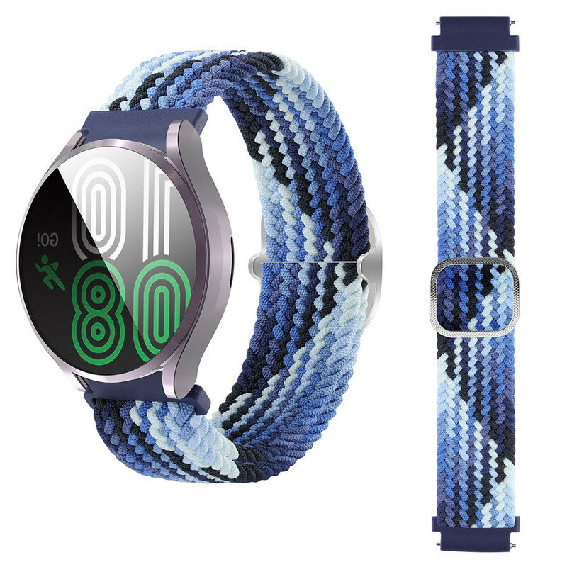 фото Ремешок плетеный нейлоновый для часов 22 mm Garmin, Samsung Galaxy Watch, Huawei Watch, Honor, Xiaomi Amazfit, 19 сине-черный