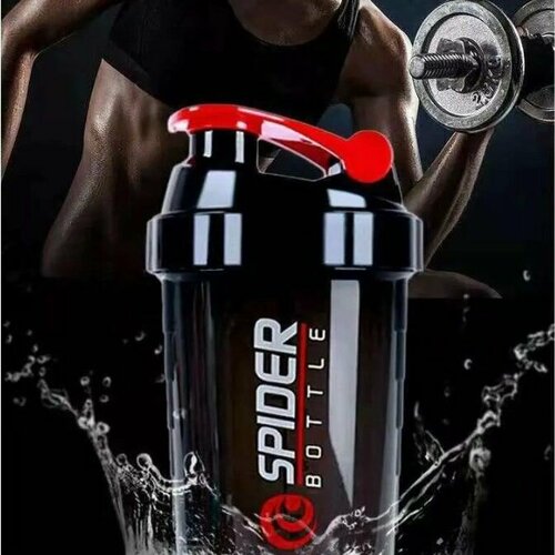фото Шейкер спортивный "spider bottle" со стаканом, 500 мл, красный / шейкер для коктейлей / спортивный шейкер с контейнерами нет бренда