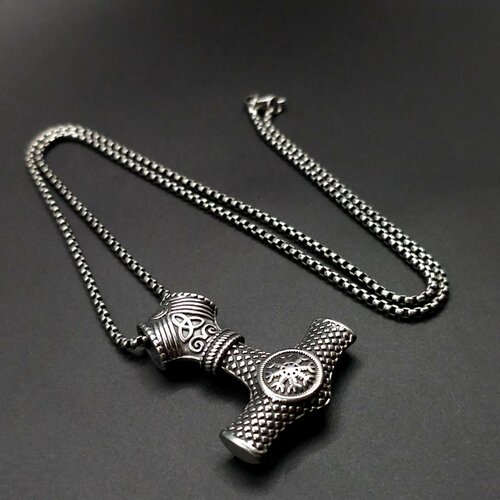 фото Славянский оберег, колье кулон - подвеска талисман "мьёльнир" медальон на цепочке парные кулоны волки змея сердце парные подвеска готические дракон крест готика драконы змеи длинные подвеска на шею 925 длинные на леске, длина 44 см, серебряный starfallshop